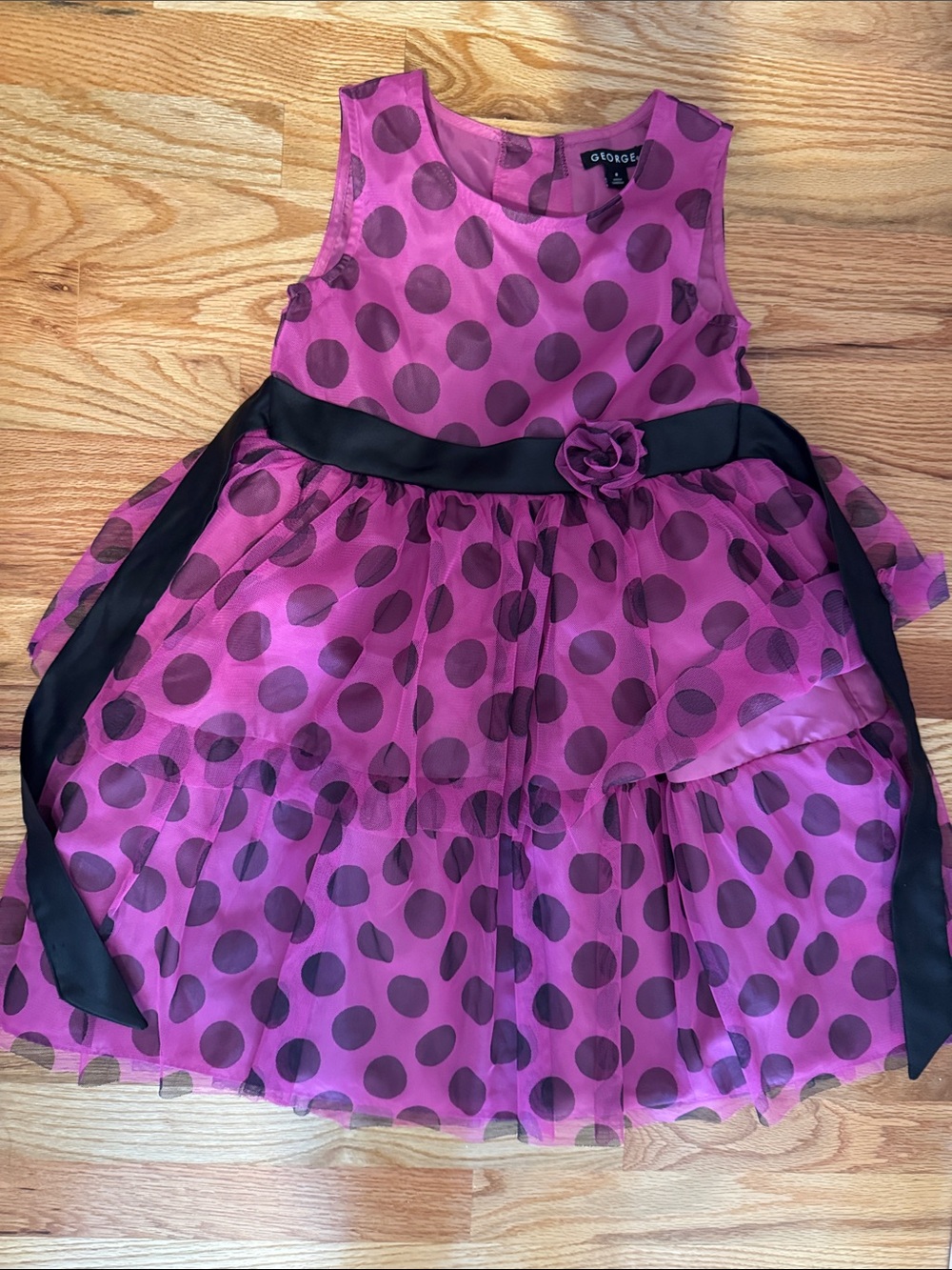 George size 8 party dress Purple Polka Dot Party Dress w Black Sash & rose